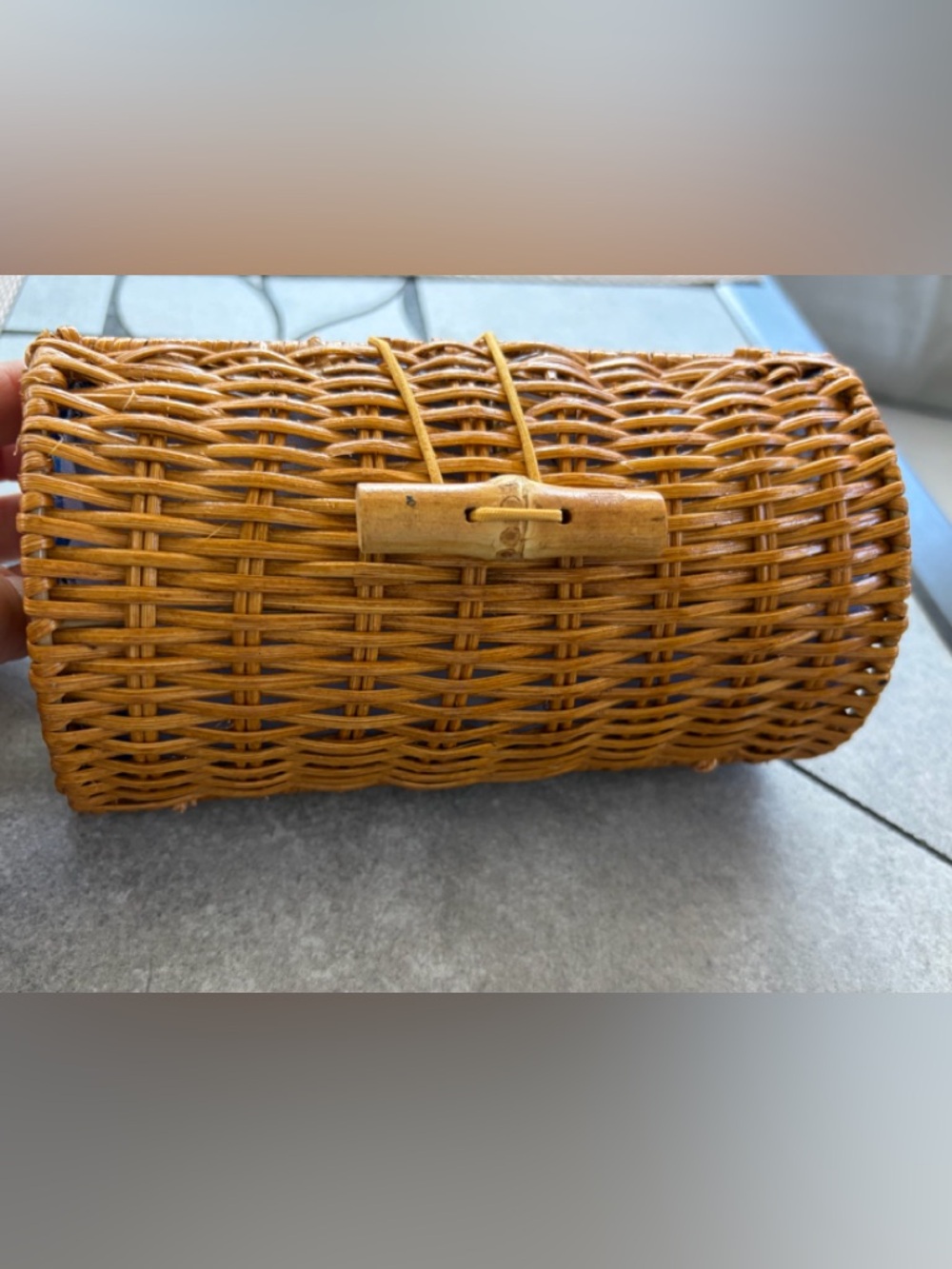 Lilly Pulitzer Woven Rattan Clutch/Sunglass case in Natural Tan